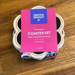 Tabitha Brown Multicolor Stoneware Coaster Set with Inspirational Quotes.